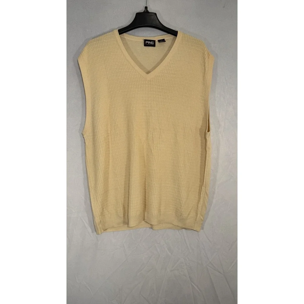 Ping‎ Men's V Neck Silk Vest Light Yellow XL Sweater Vest Preppy Golf